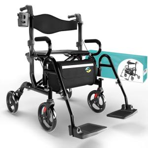 Helavo 2-in-1 Folding Walker and Wheelchair Combo