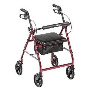 Drive Medical Foldable Rollator Walker with Seat, Red