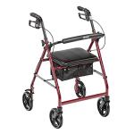 Drive Medical Foldable Rollator Walker with Seat, Red