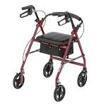 Drive Medical Foldable Rollator Walker with Seat, Red