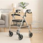 Lightweight Folding 4-Wheel Rollator Walker with Seat