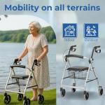 Lightweight Folding 4-Wheel Rollator Walker with Seat