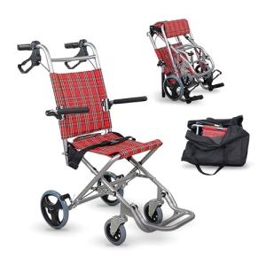Mobiclinic Neptuno Folding Travel Wheelchair – Red Plaid