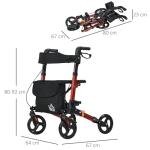 HOMCOM Folding 4-Wheel Rollator with Seat - Red