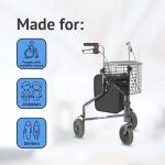 Folding Three-Wheel Rollator Walker with Accessories