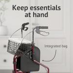 Folding Three-Wheel Rollator Walker with Accessories