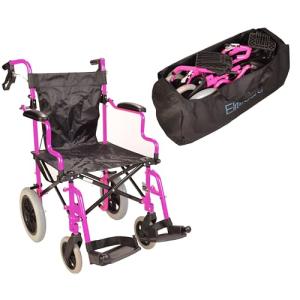 Pink Lightweight Folding Travel Wheelchair with Handbrakes