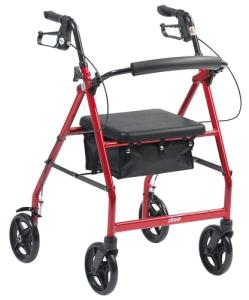 Drive Medical Foldable Rollator Walker with Seat, Red