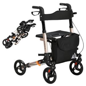 HOMCOM Folding 4-Wheel Walker with Seat and Bag