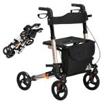 HOMCOM Folding 4-Wheel Walker with Seat and Bag