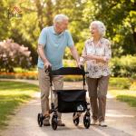 HOMCOM Folding 4-Wheel Walker with Seat and Bag