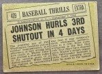 1961 Topps Baseball Thrills Walter Johnson Card