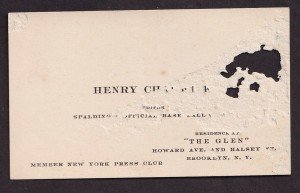 1890's Henry Chadwick Baseball Vintage Business Card