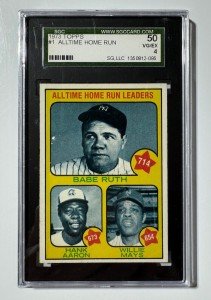 1973 Topps Baseball Card HR Leaders: Ruth, Aaron, Mays