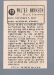 Walter Johnson 1963 Bazooka All-Time Greats Card