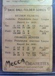 1911 T201 Mecca Chief Bender & Oldring Card