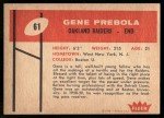 1960 Fleer Gene Prebola Raiders Football Card