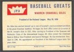 1960 Fleer Warren Giles HOF Baseball Card