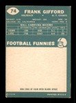 1960 Topps Frank Gifford NY Giants Card
