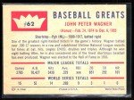 1960 Fleer Honus Wagner #62 Pittsburgh Pirates Card