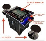 TOP US VIDEO ARCADES Full Size Commercial Grade Cocktail Arcade Machine 2 Player Retro 412 Games 22" LCD Screen Tempered Glass 2 Stools Included 5 Year Warranty Black