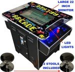 TOP US VIDEO ARCADES Full Size Commercial Grade Cocktail Arcade Machine 2 Player Retro 412 Games 22" LCD Screen Tempered Glass 2 Stools Included 5 Year Warranty Black