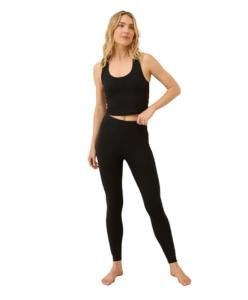 Pact Women's Go-to 7/8 Leggings, Organic Cotton No See Through Mid Rise Waisted Yoga Pants with Elastic Waistband, Black