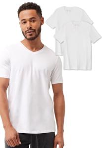 Pact Organic Cotton Fabric Men's Stretch-Fit V-Neck Undershirt 2-Pack, White - Large