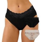Pact Women's Lace Waist Panties, Organic Cotton Mid Waisted Underwear with High Cut Leg, 2 Pack, Black/Petal Patch Nickel