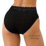 Pact Women's Lace Waist Panties, Organic Cotton Mid Waisted Underwear with High Cut Leg, 2 Pack, Black/Petal Patch Nickel