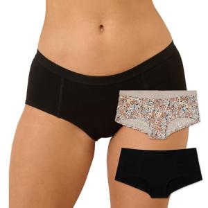 Pact Organic Cotton Boy Shorts Underwear for Women, Full Coverage Low Rise Boyshorts Panties, 2 Pack, Black/Petal Patch Nickel - X-Large