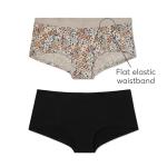 Pact Organic Cotton Boy Shorts Underwear for Women, Full Coverage Low Rise Boyshorts Panties, 2 Pack, Black/Petal Patch Nickel - X-Large
