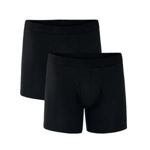 Pact Men's Underwear Boxer Briefs, Organic Breathable Cotton Underpants with Vertical Fly, 2 Pack, Black