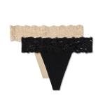 Pact Organic Cotton Women's Lace Waist Thong Underwear, 2 Pack
