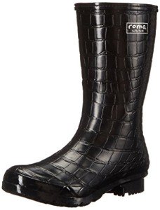 Roma Women's Black Crocodile Short Rain Boots