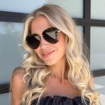 Oversized Gold & Black Gradient Aviator Sunglasses