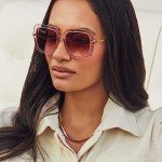 Oversized Light Pink Square Sunglasses for Women