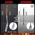 Heavy-Duty Wooden BBQ Tool Set with Spatula, Fork, Tongs