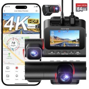 3-Channel 4K Dash Cam with Night Vision & GPS