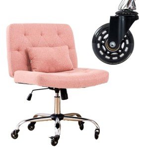 Comfy Pink Swivel Chair with Wheels and Lumbar Support
