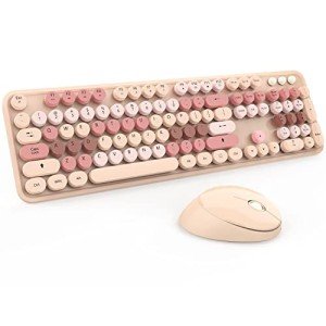 Retro Wireless Keyboard and Mouse Set - Milk Tea
