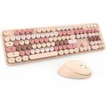 Retro Wireless Keyboard and Mouse Set - Milk Tea