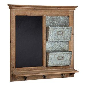 Rustic Brown Wall Organizer with Chalkboard and Hooks
