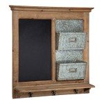 Rustic Brown Wall Organizer with Chalkboard and Hooks