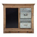 Rustic Brown Wall Organizer with Chalkboard and Hooks