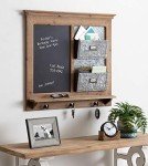 Rustic Brown Wall Organizer with Chalkboard and Hooks