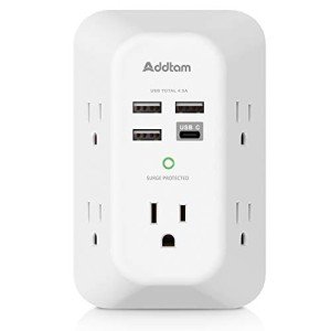 Addtam 5-Outlet Surge Protector with 4 USB Ports