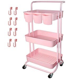 Piowio 3-Tier Rolling Utility Cart with Hooks
