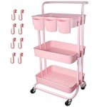 Piowio 3-Tier Rolling Utility Cart with Hooks
