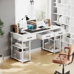 Modern White Computer Desk with Storage Drawers